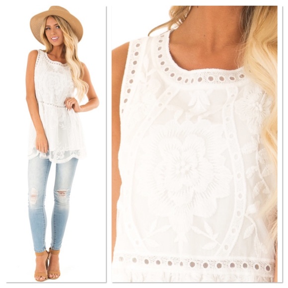 Off White Floral Lace Embroidered Babydoll Tunic - Picture 4 of 4